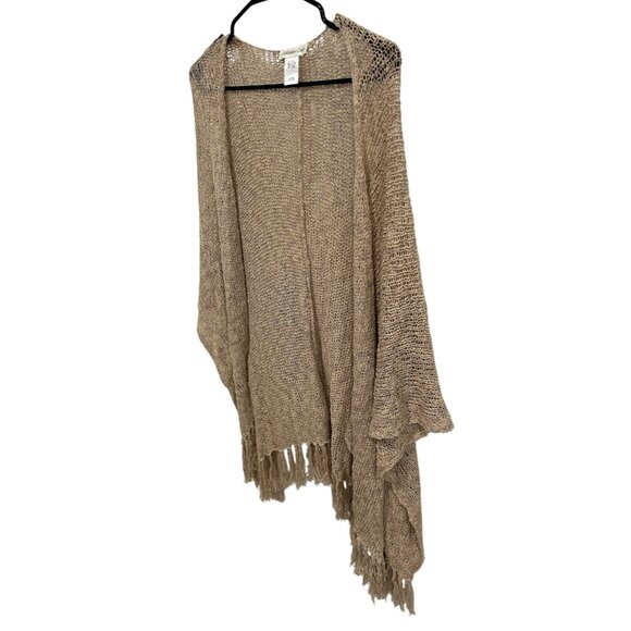 Coldwater Creek Lightweight Beige Open Knit Fringe Cardigan Wrap - Picture 3 of 10